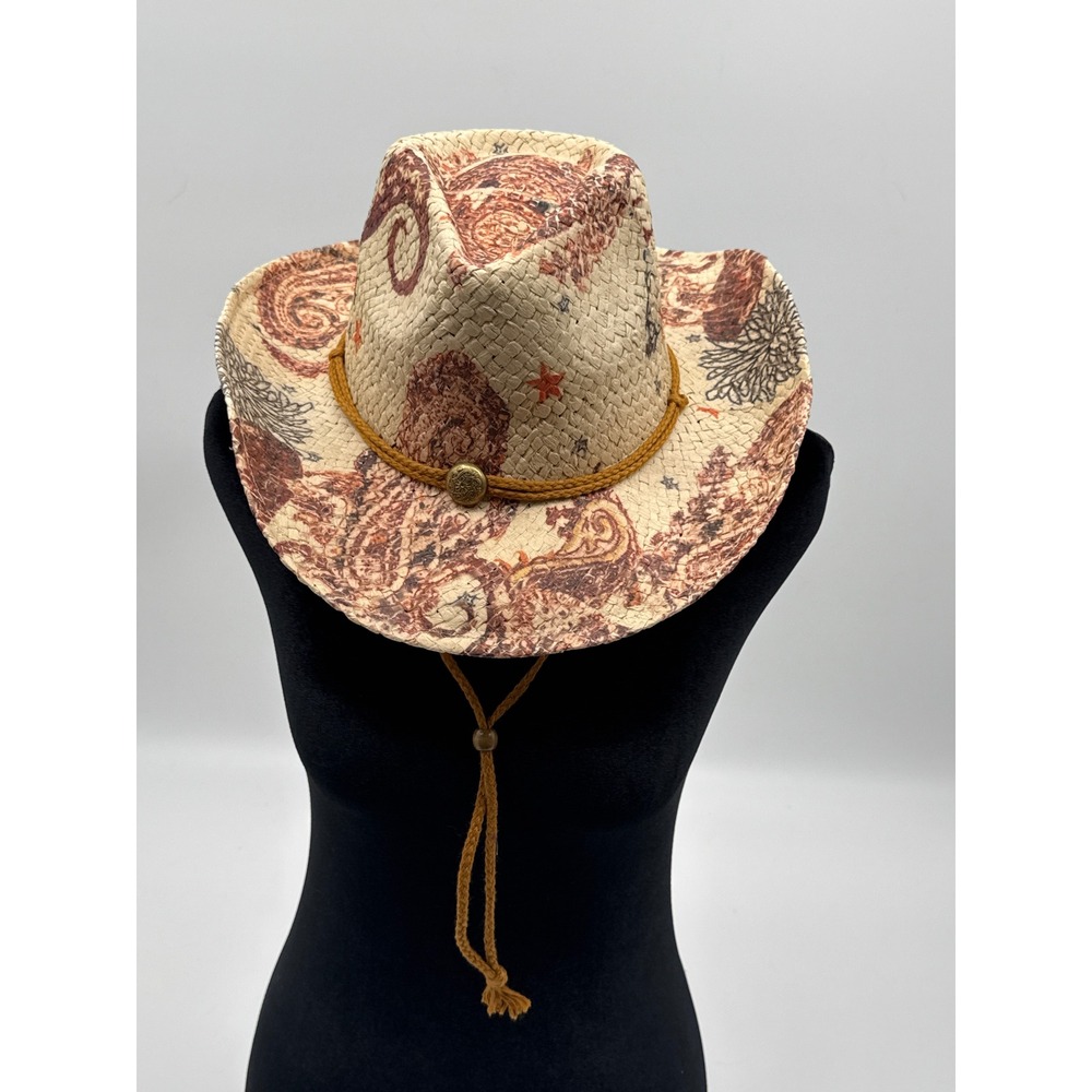 CSI Women Paisley Octopus Print Straw Cowboy Hat Western Beach Sun Hat One Size